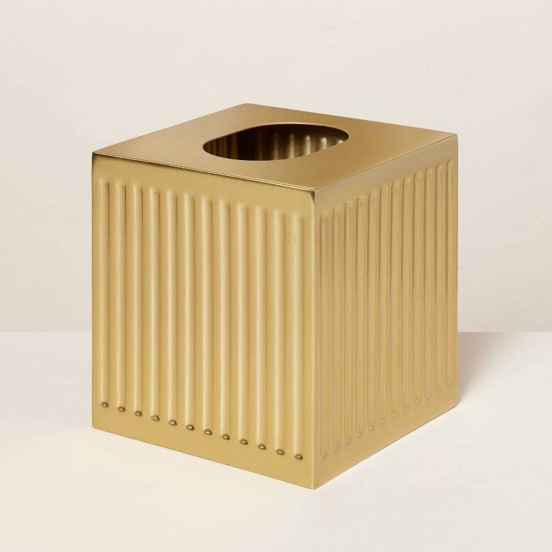 Hearth & Hand with Magnolia Fluted Brass Bathroom Tissue Box Cover Antique Finish