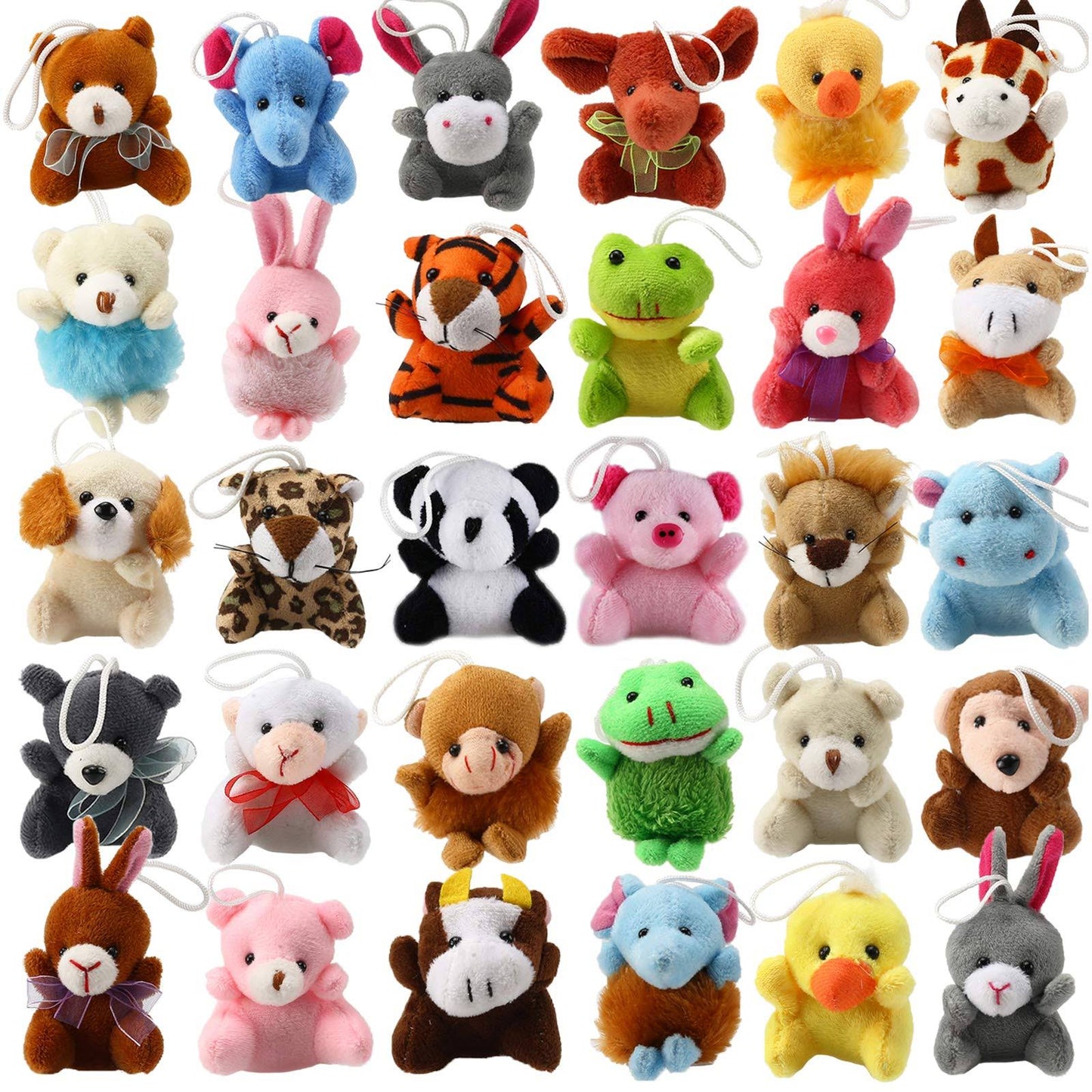 32 Piece Mini Plush Animal Toy Set, Cute Small Animals Plush Keychain Decoration for Themed Parties, Kindergarten Gift, Teacher Student Award, Goody