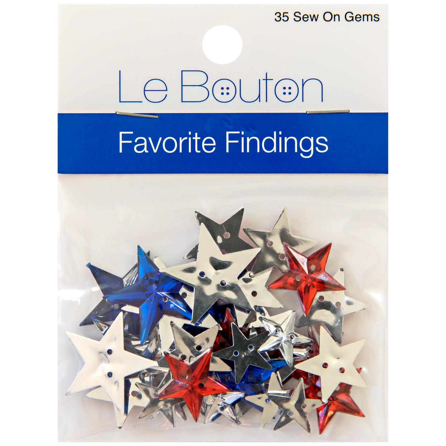 Favorite Findings Patriotic 13/16 inch Star Acrylic Gems, 35 Pieces, Red, White and Blue